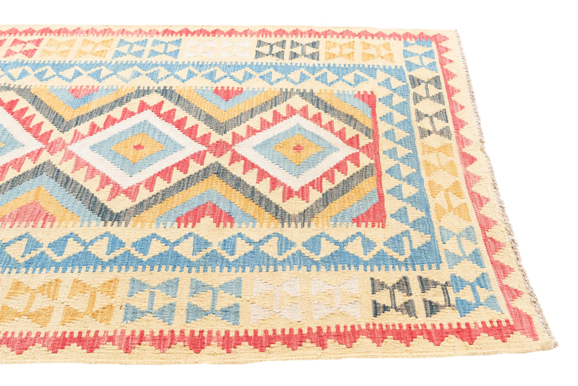 3' 7 x 6' 6 Hand Woven Kilim Maymana Wool Rug