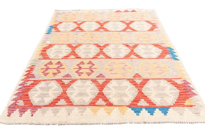 4' 3 x 5' 8 Hand Woven Kilim Maymana Wool Rug