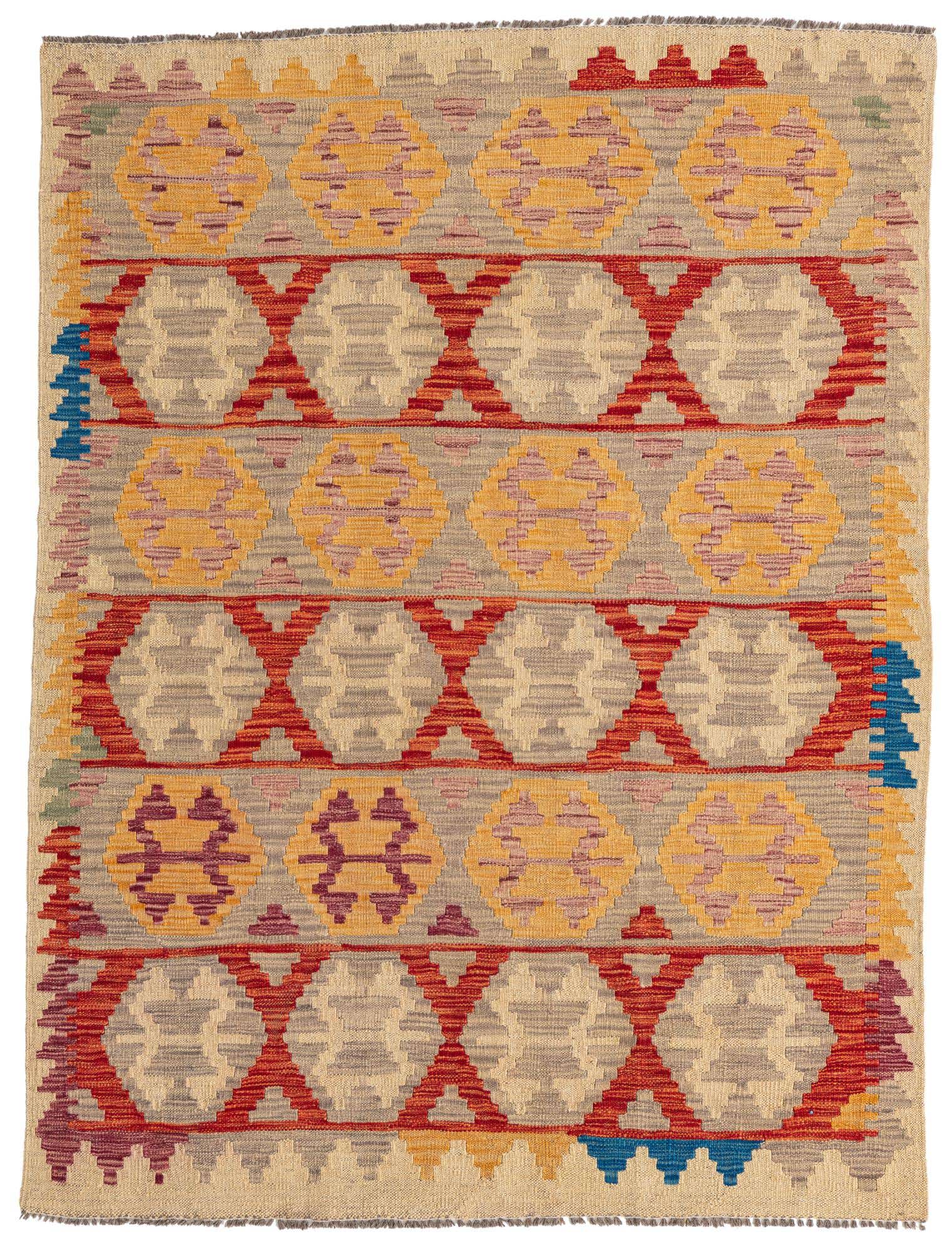 4' 3 x 5' 8 Hand Woven Kilim Maymana Wool Rug
