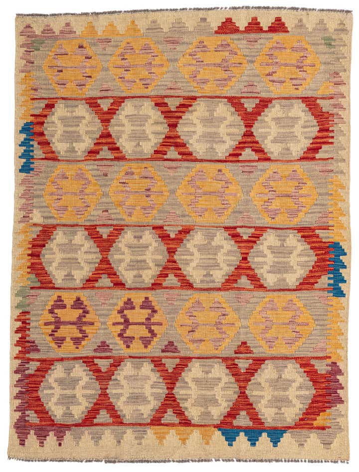 4' 3 x 5' 8 Hand Woven Kilim Maymana Wool Rug