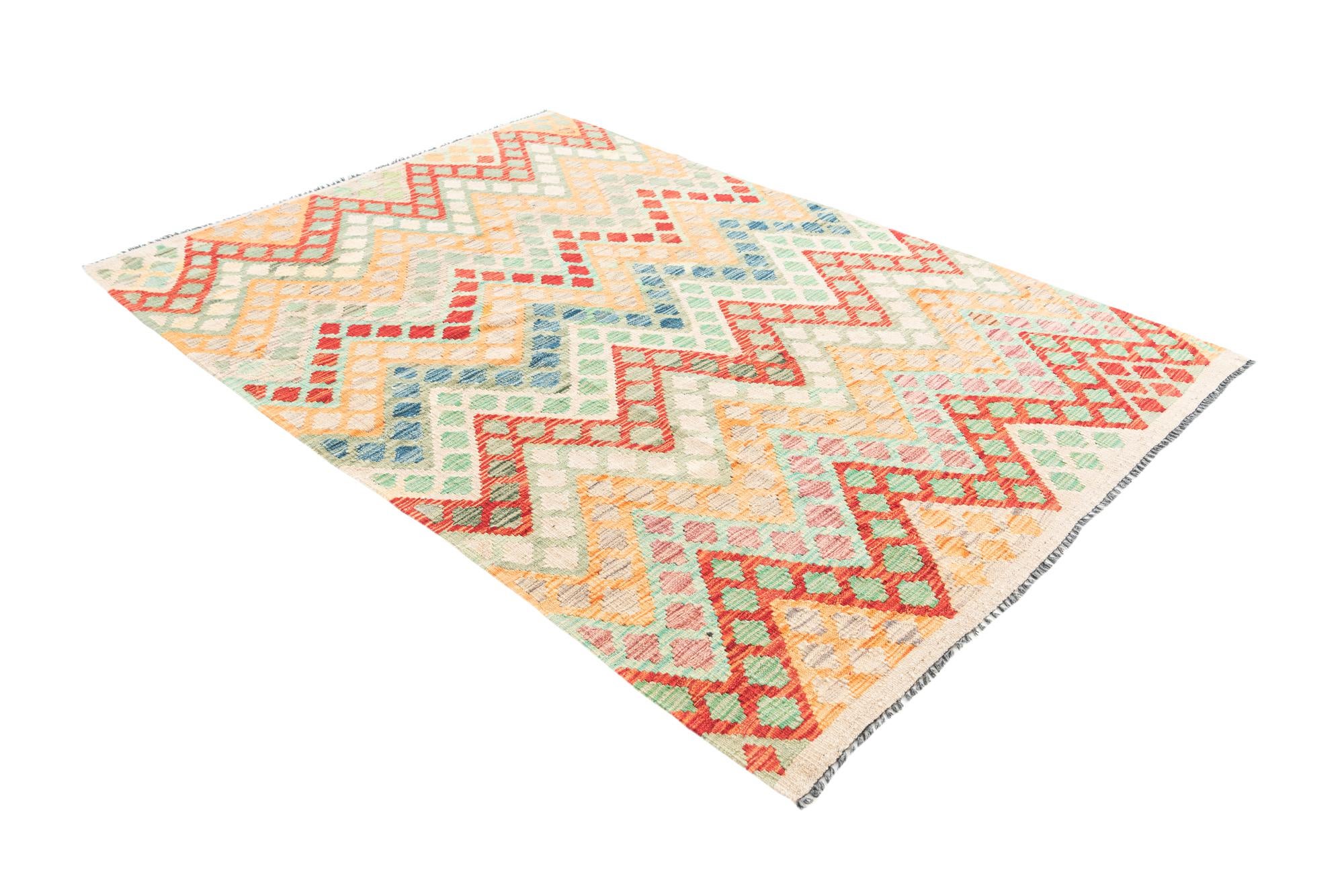 4' 3 x 6' Hand Woven Kilim Maymana Wool Rug