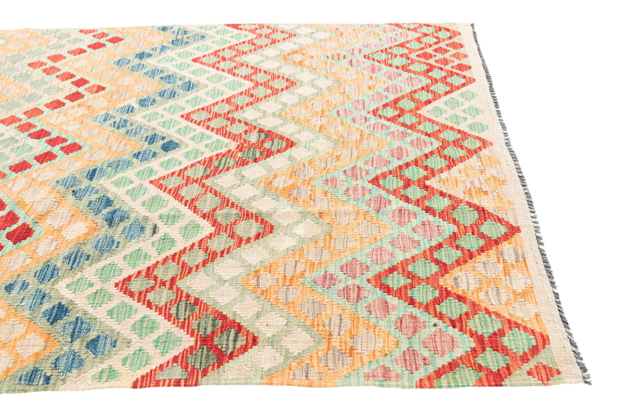 4' 3 x 6' Hand Woven Kilim Maymana Wool Rug