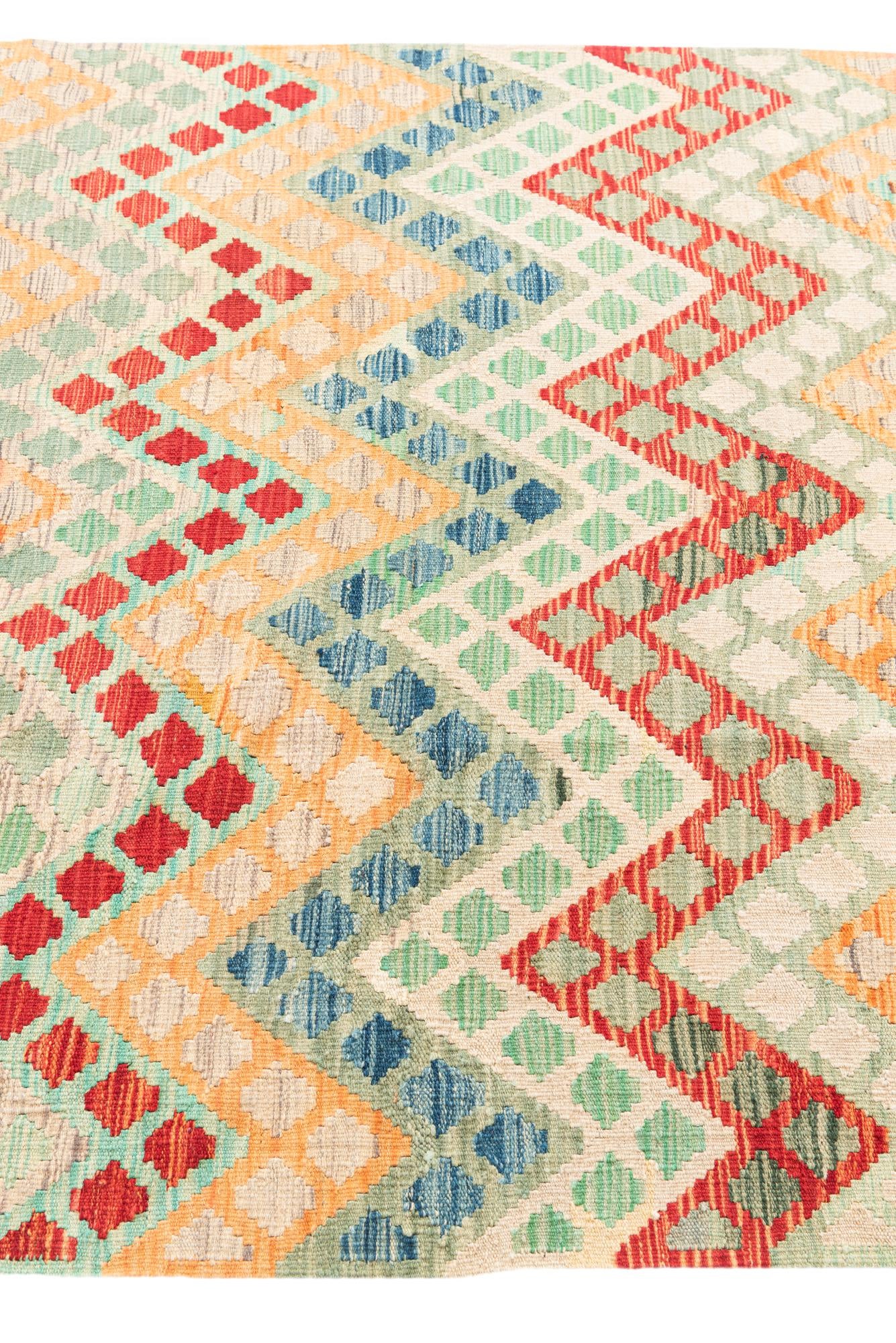 4' 3 x 6' Hand Woven Kilim Maymana Wool Rug