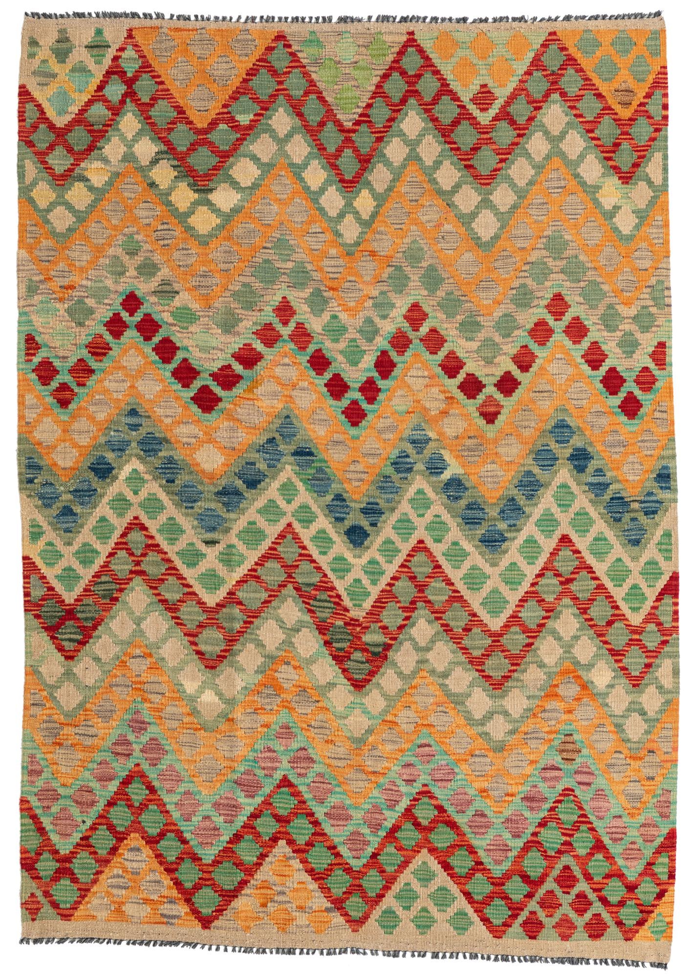 4' 3 x 6' Hand Woven Kilim Maymana Wool Rug