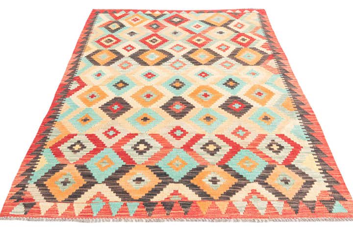 3' 10 x 5' 7 Hand Woven Kilim Maymana Wool Rug