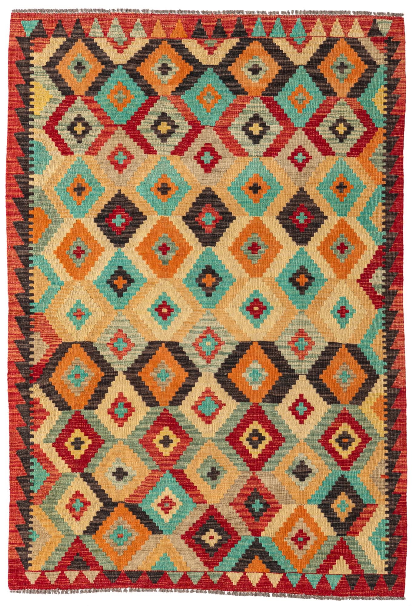 3' 10 x 5' 7 Hand Woven Kilim Maymana Wool Rug