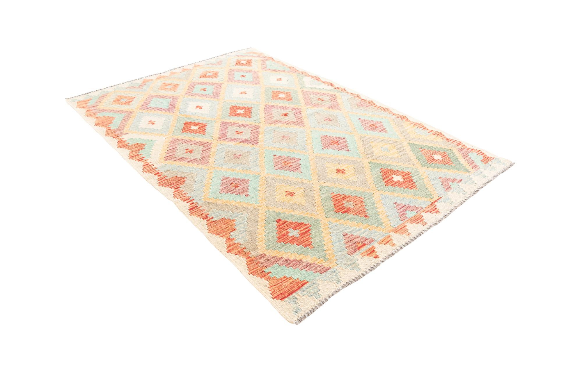 4' 1 x 5' 9 Hand Woven Kilim Maymana Wool Rug