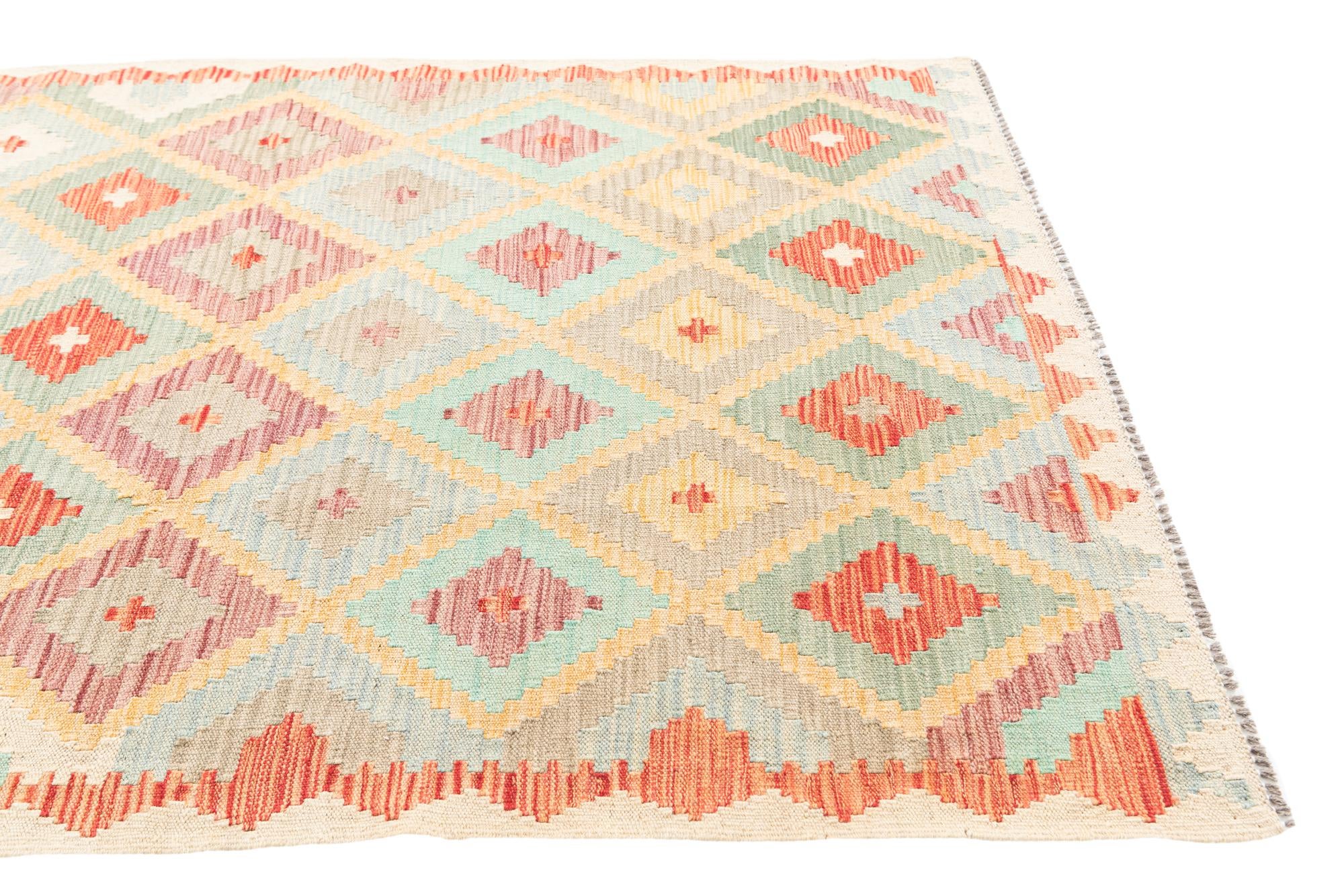 4' 1 x 5' 9 Hand Woven Kilim Maymana Wool Rug