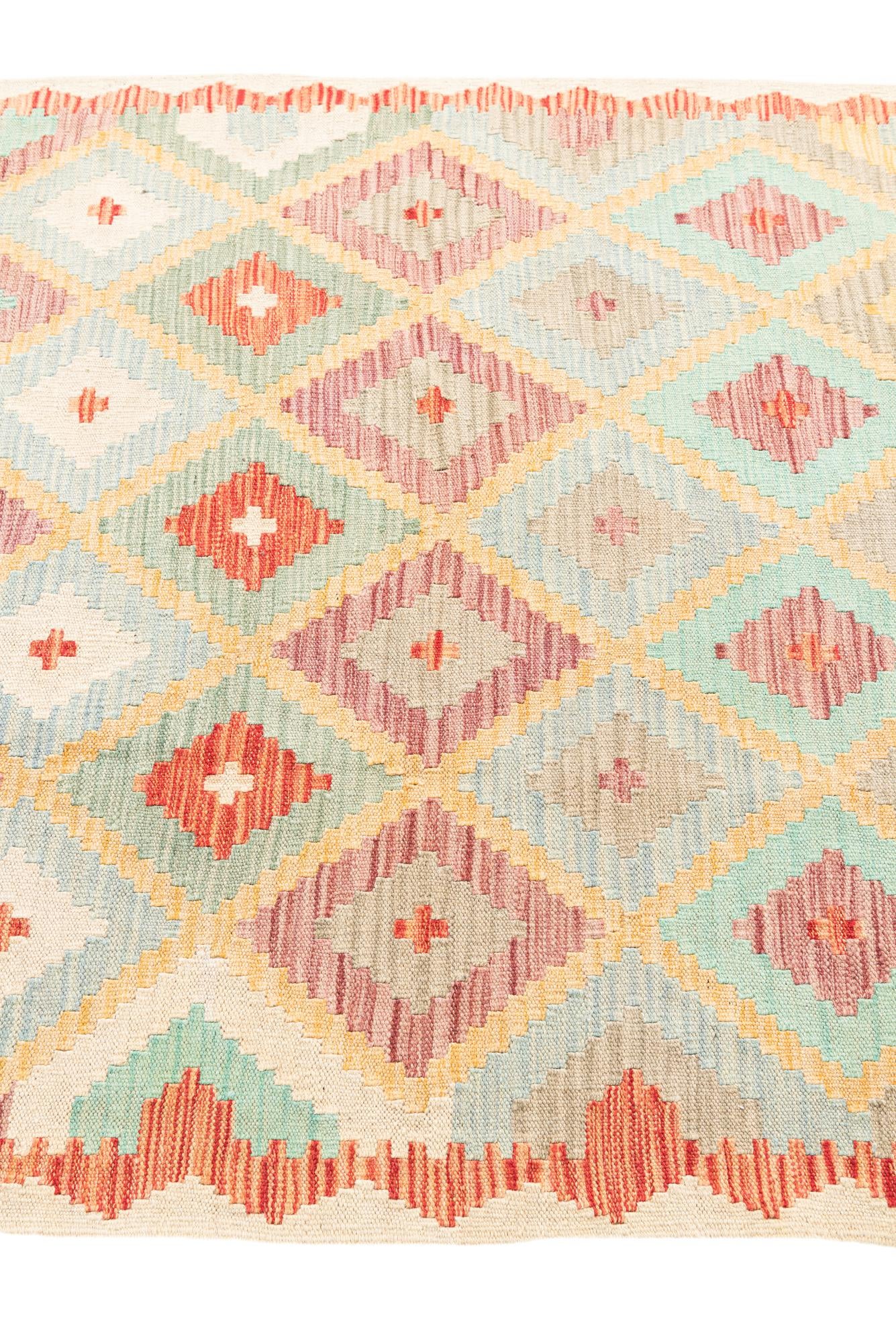 4' 1 x 5' 9 Hand Woven Kilim Maymana Wool Rug