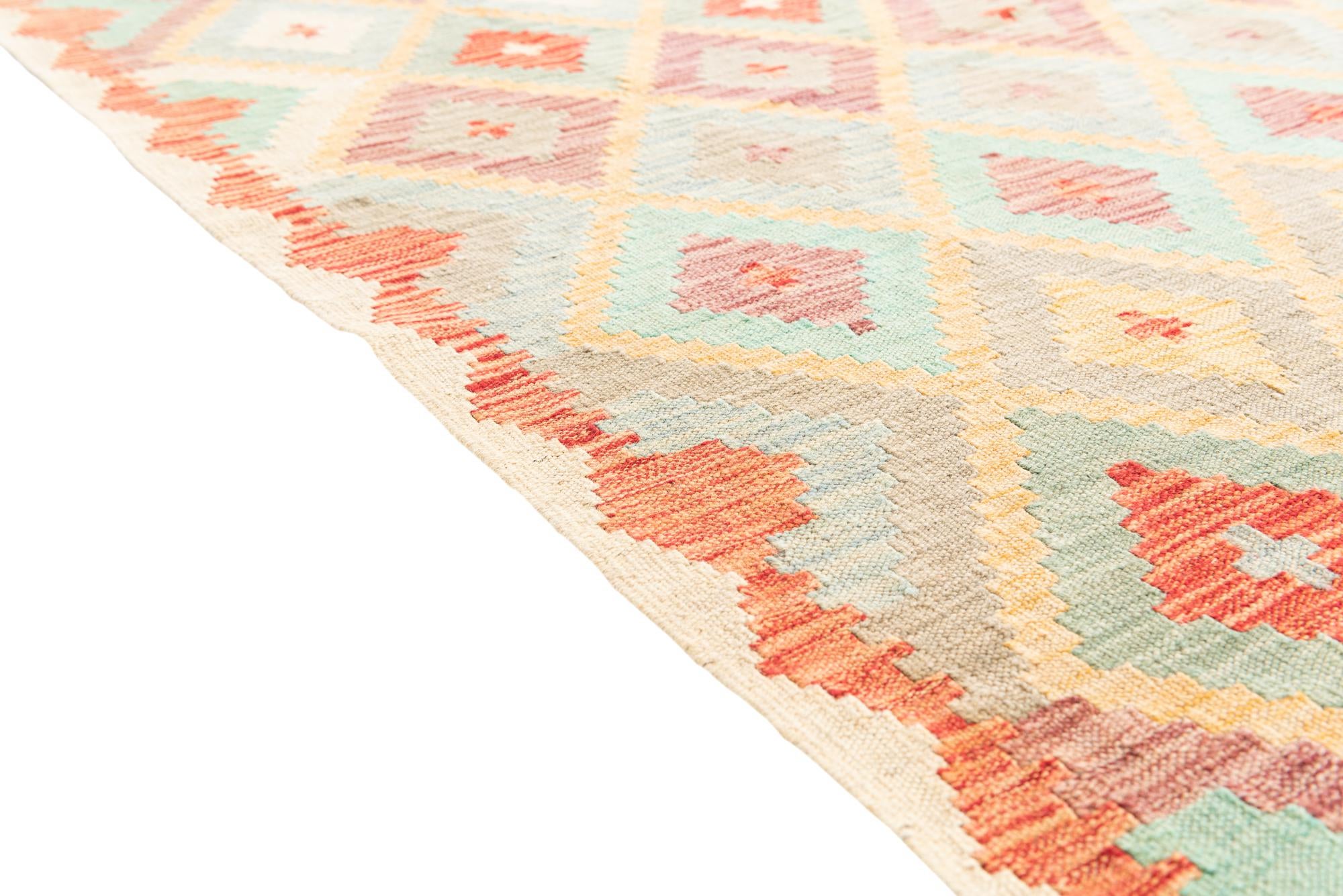 4' 1 x 5' 9 Hand Woven Kilim Maymana Wool Rug