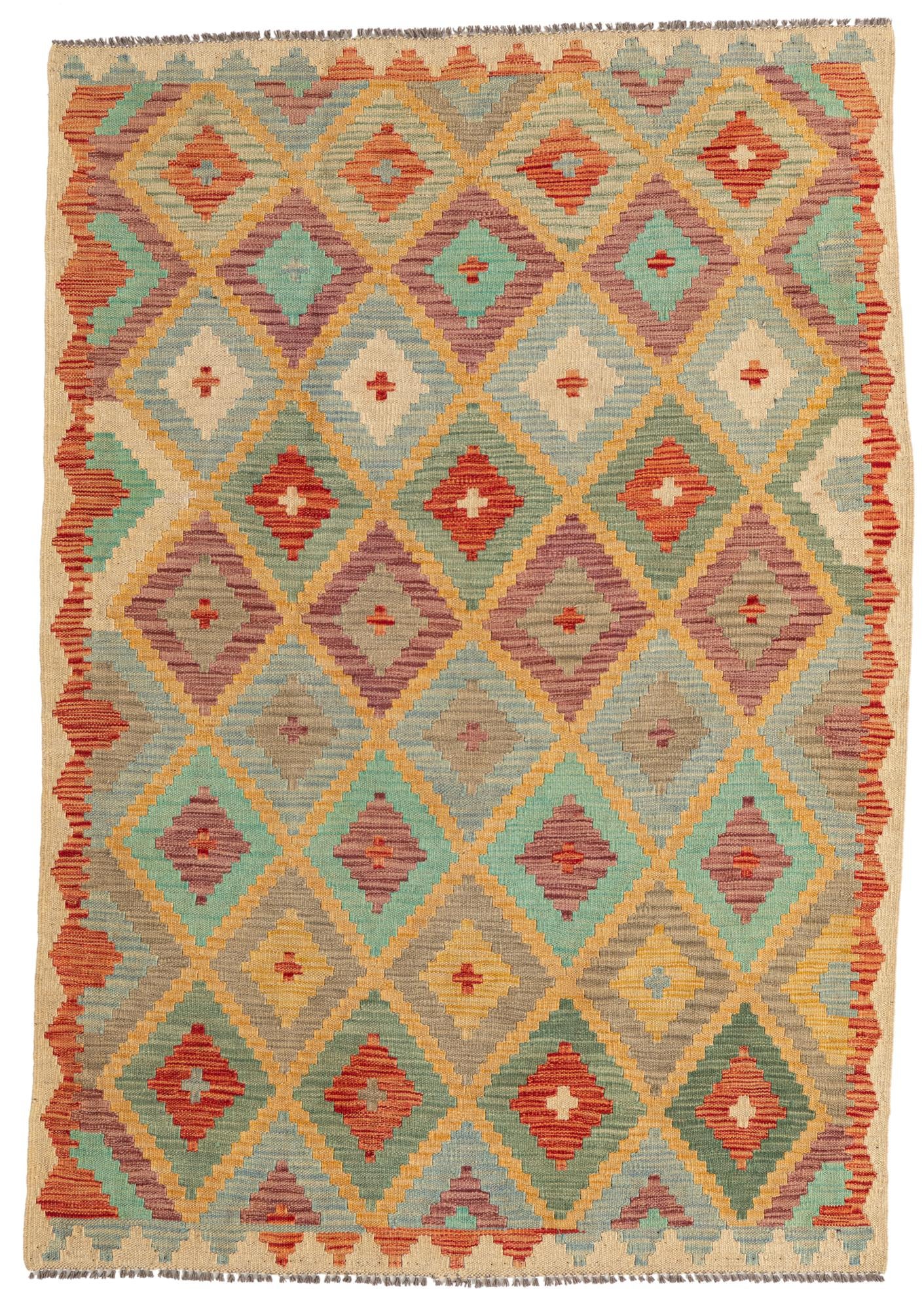 4' 1 x 5' 9 Hand Woven Kilim Maymana Wool Rug