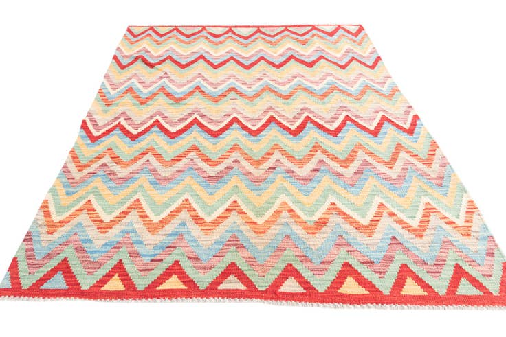 Detail image of 4' 5 x 6' Hand Woven Kilim Maymana Wool Rug
