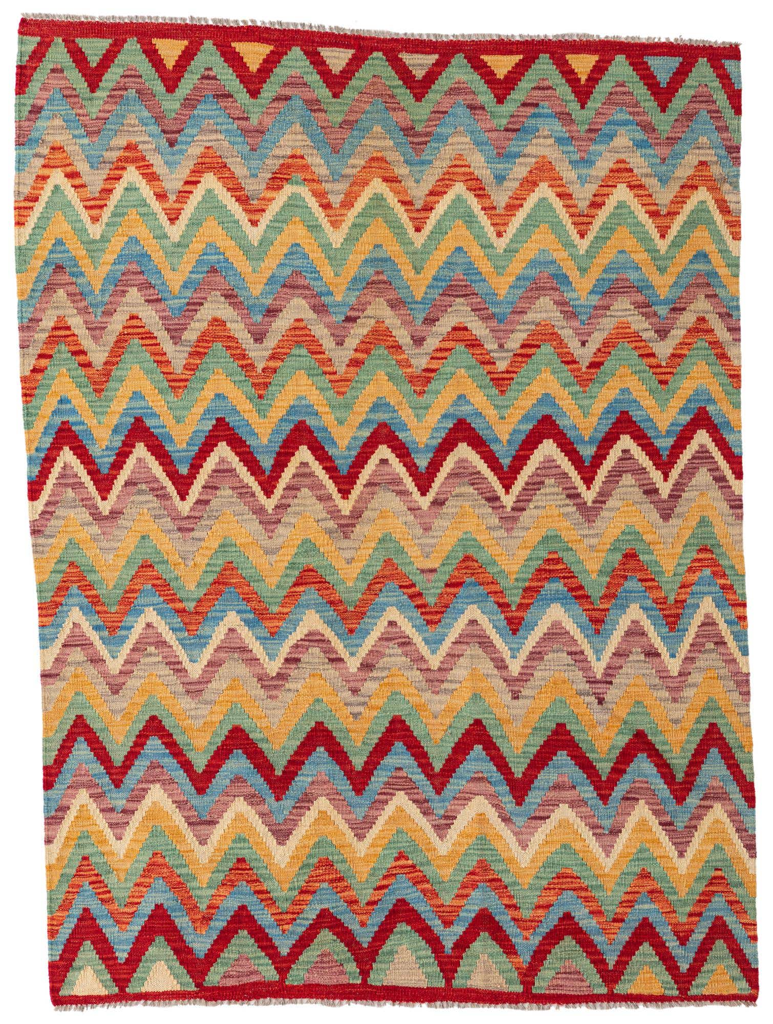 4' 5 x 6' Hand Woven Kilim Maymana Wool Rug