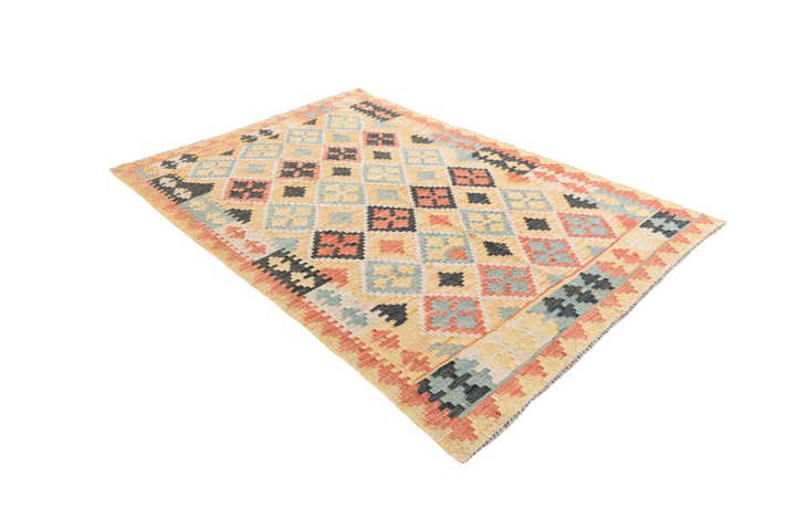 4' 2 x 5' 9 Hand Woven Kilim Maymana Wool Rug