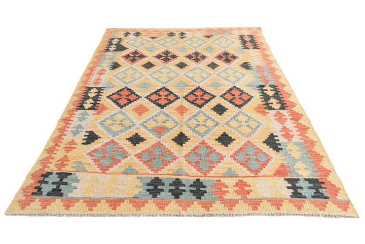 4' 2 x 5' 9 Hand Woven Kilim Maymana Wool Rug