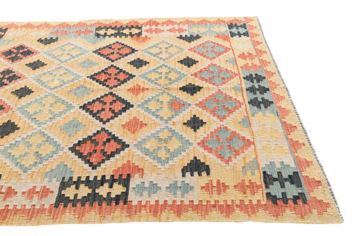 4' 2 x 5' 9 Hand Woven Kilim Maymana Wool Rug