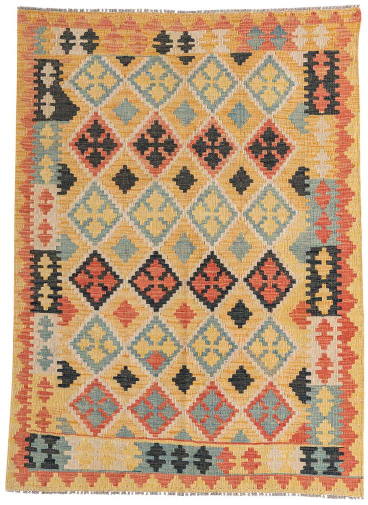 4' 2 x 5' 9 Hand Woven Kilim Maymana Wool Rug