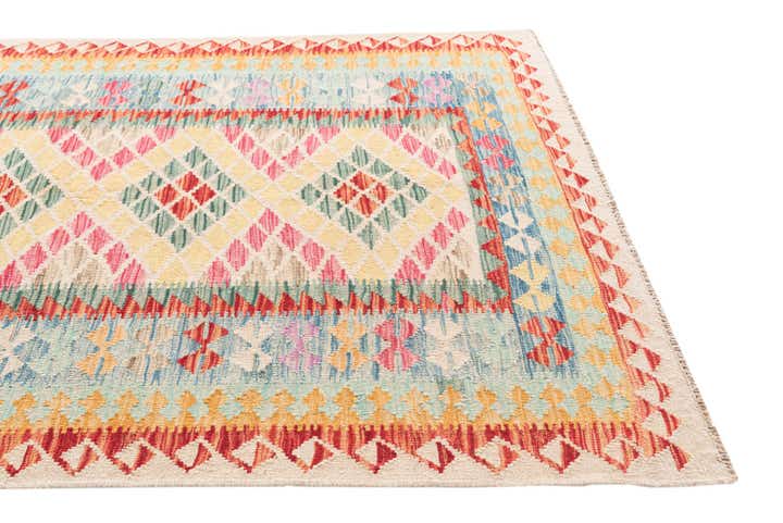4' 10 x 6' 9 Hand Woven Kilim Maymana Wool Rug