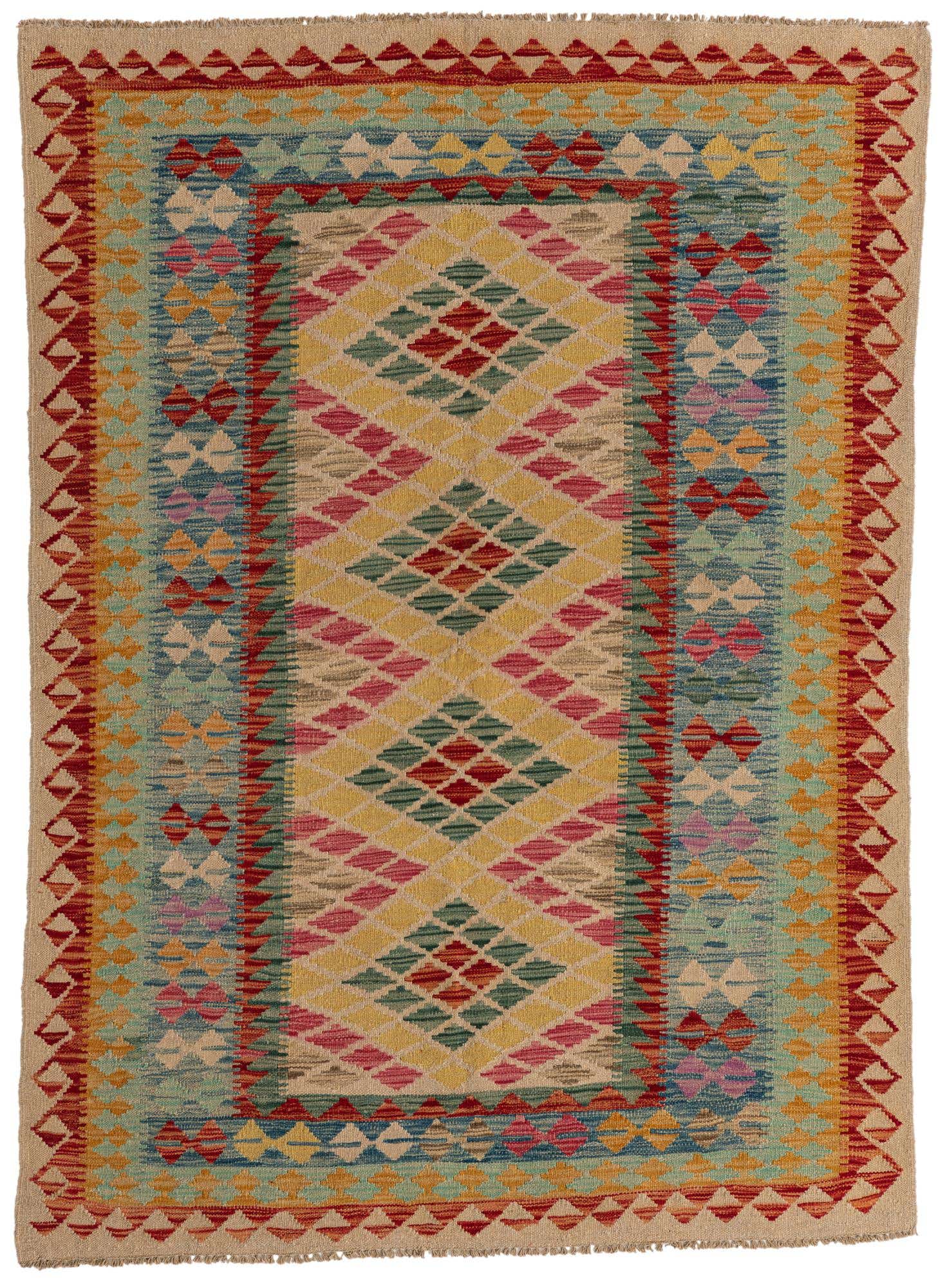 4' 10 x 6' 9 Hand Woven Kilim Maymana Wool Rug