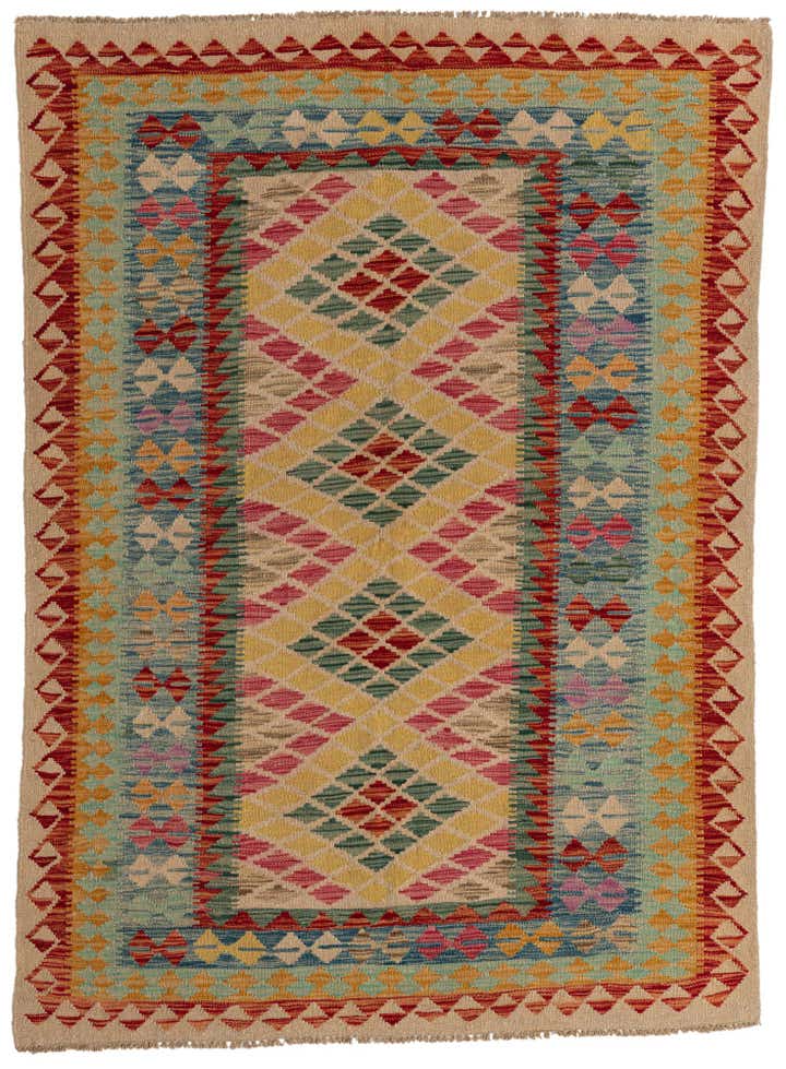 4' 10 x 6' 9 Hand Woven Kilim Maymana Wool Rug