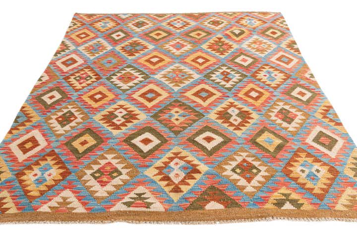 5' x 6' 6 Hand Woven Kilim Maymana Wool Rug