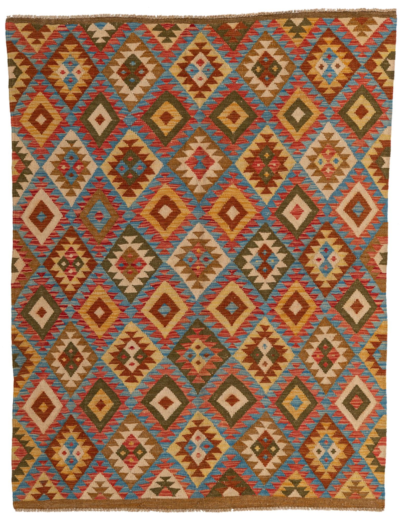 5' x 6' 6 Hand Woven Kilim Maymana Wool Rug