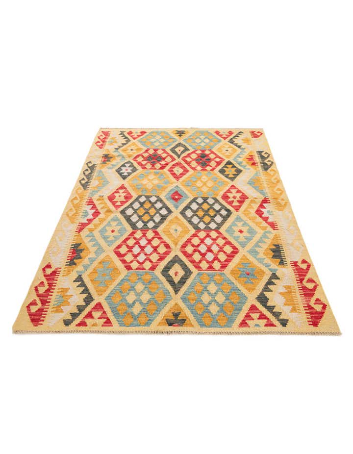 4' 2 x 5' 8 Hand Woven Kilim Maymana Wool Rug