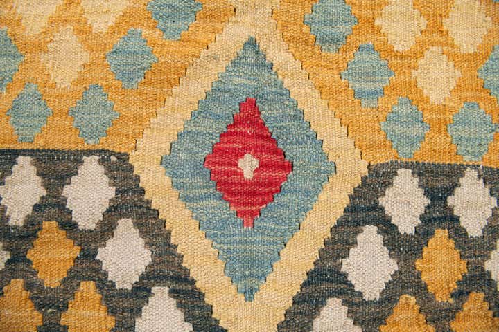 4' 2 x 5' 8 Hand Woven Kilim Maymana Wool Rug