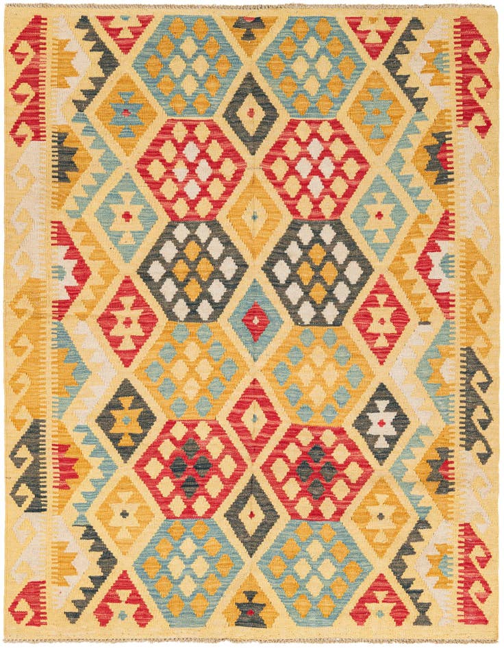 Detail image of 4' 2 x 5' 8 Hand Woven Kilim Maymana Wool Rug
