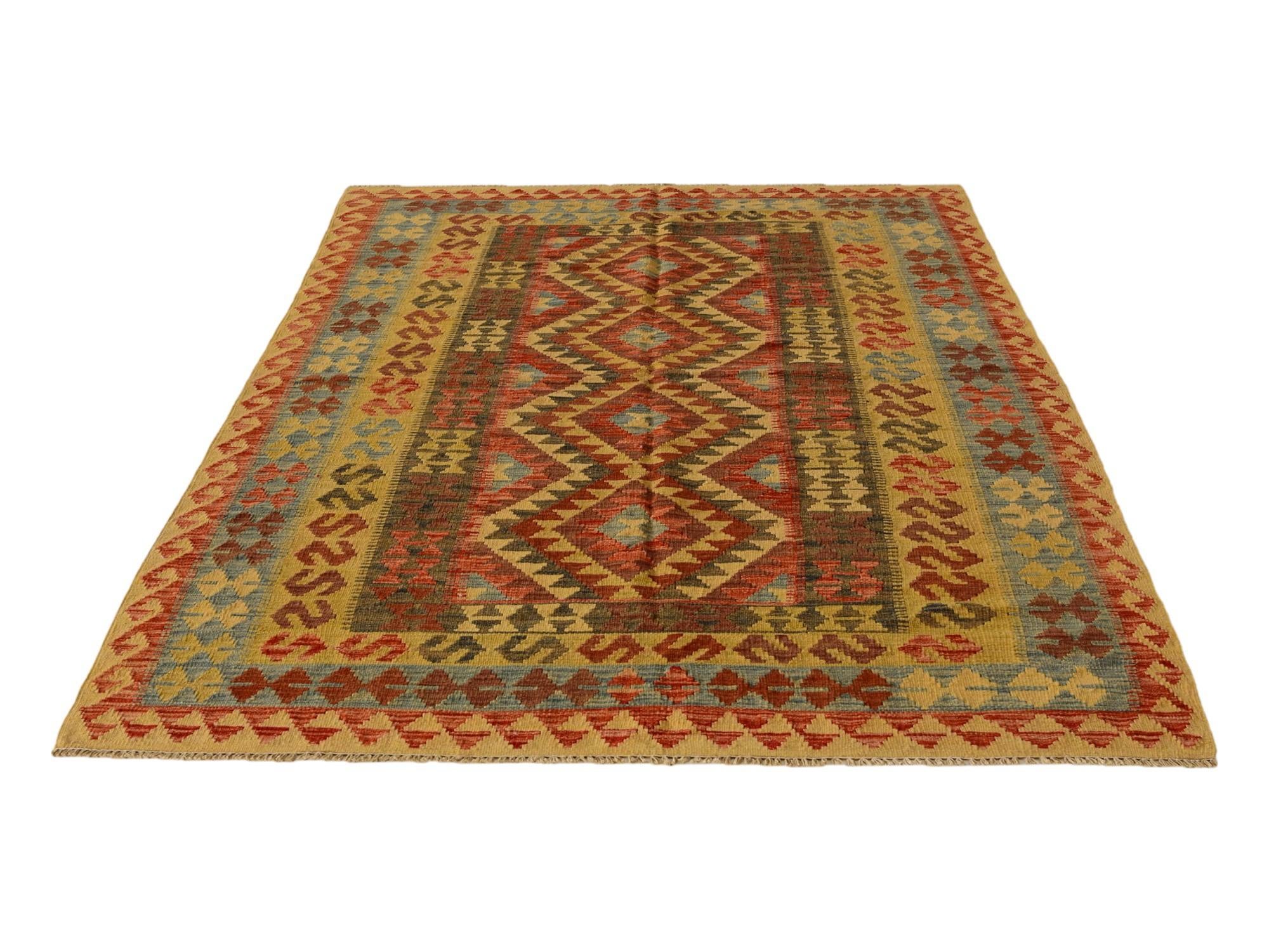 5' 1 x 8' 2 Hand Woven Kilim Maymana Wool Rug