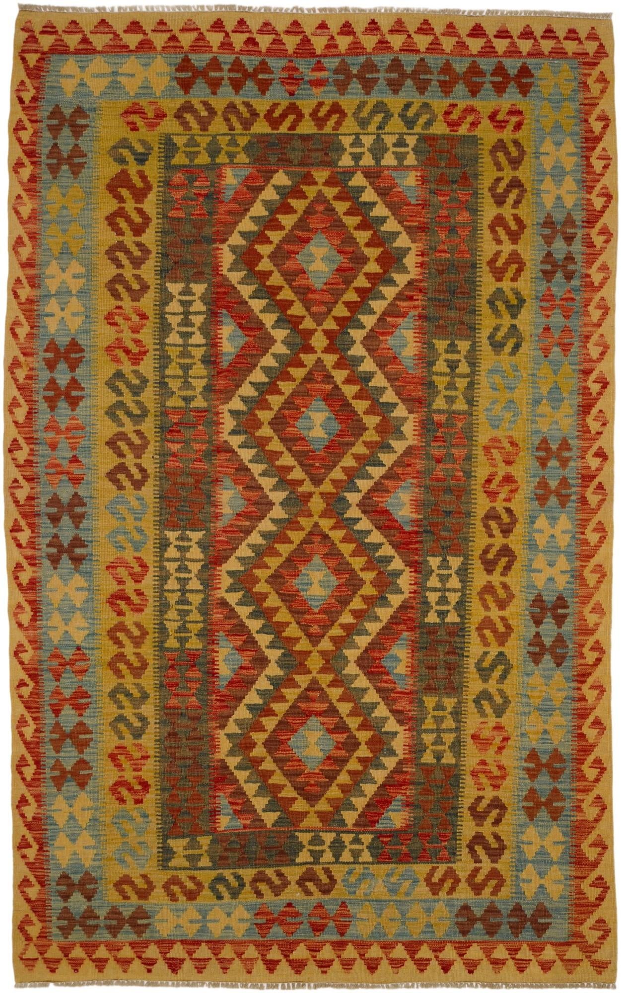 5' 1 x 8' 2 Hand Woven Kilim Maymana Wool Rug