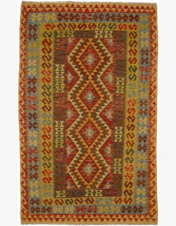 5' 1 x 8' 2 Hand Woven Kilim Maymana Wool Rug