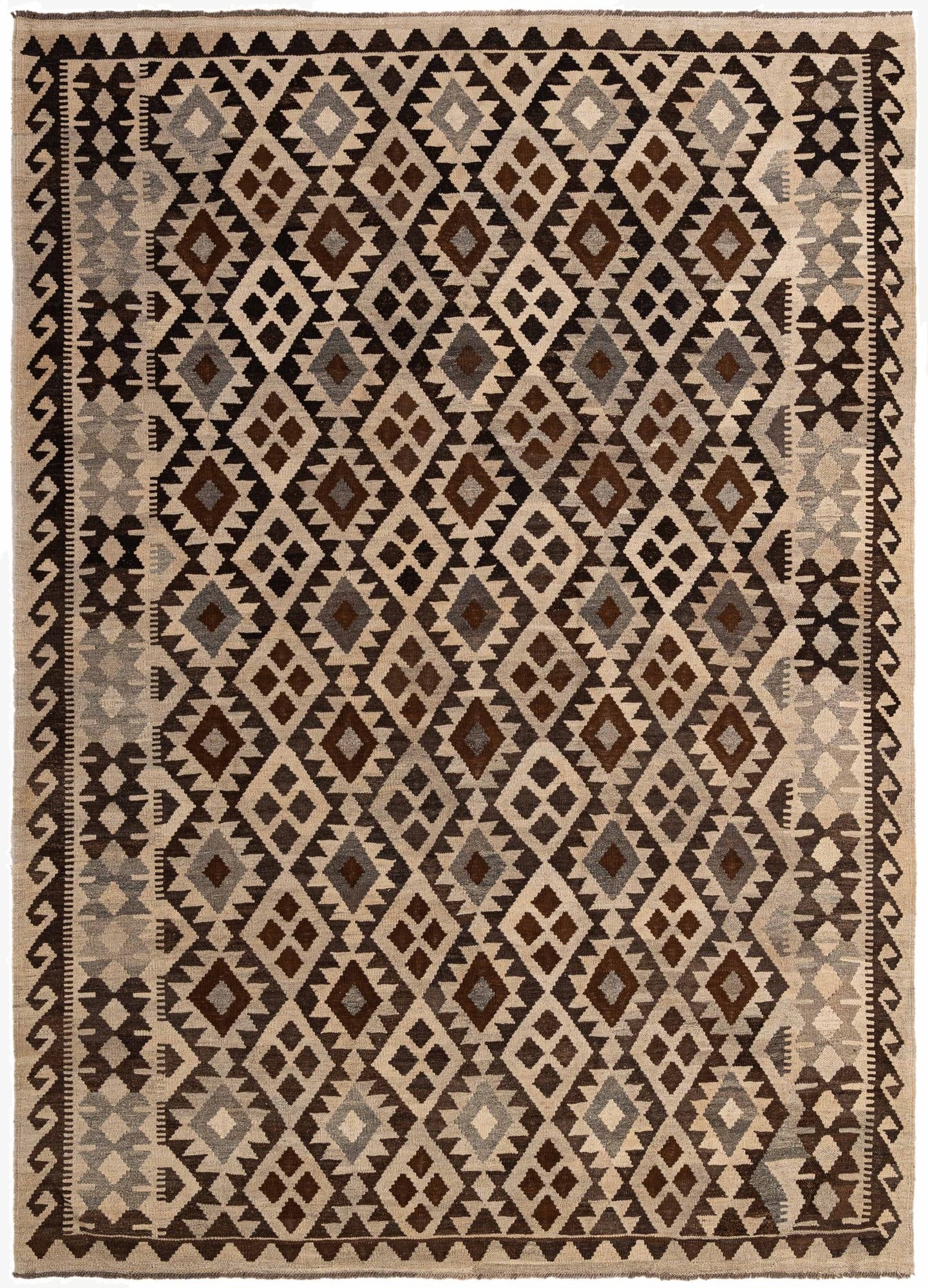 6' 10 x 9' 7  Hand Woven Kilim Maymana Wool Rug