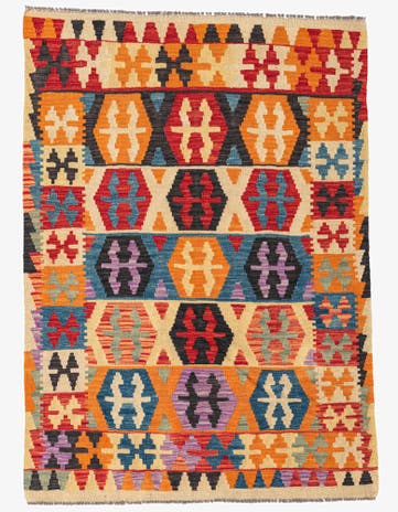 4' x 5' 6 Hand Woven Kilim Maymana Wool Rug