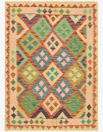 3' 8 x 5' 1 Hand Woven Kilim Maymana Wool Rug