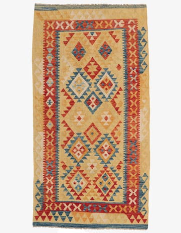 3' 5 x 6' 5 Hand Woven Kilim Maymana Wool Rug