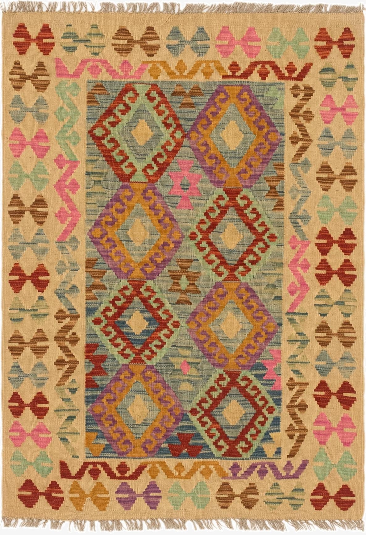 3' 5 x 4' 9  Hand Woven Kilim Maymana Wool Rug