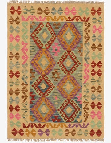 3' 5 x 4' 9 Hand Woven Kilim Maymana Wool Rug