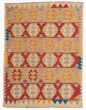 4' 3 x 5' 8 Hand Woven Kilim Maymana Wool Rug