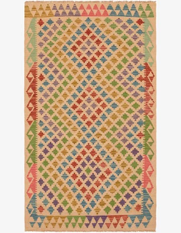 3' 7 x 6' 3 Hand Woven Kilim Maymana Wool Rug