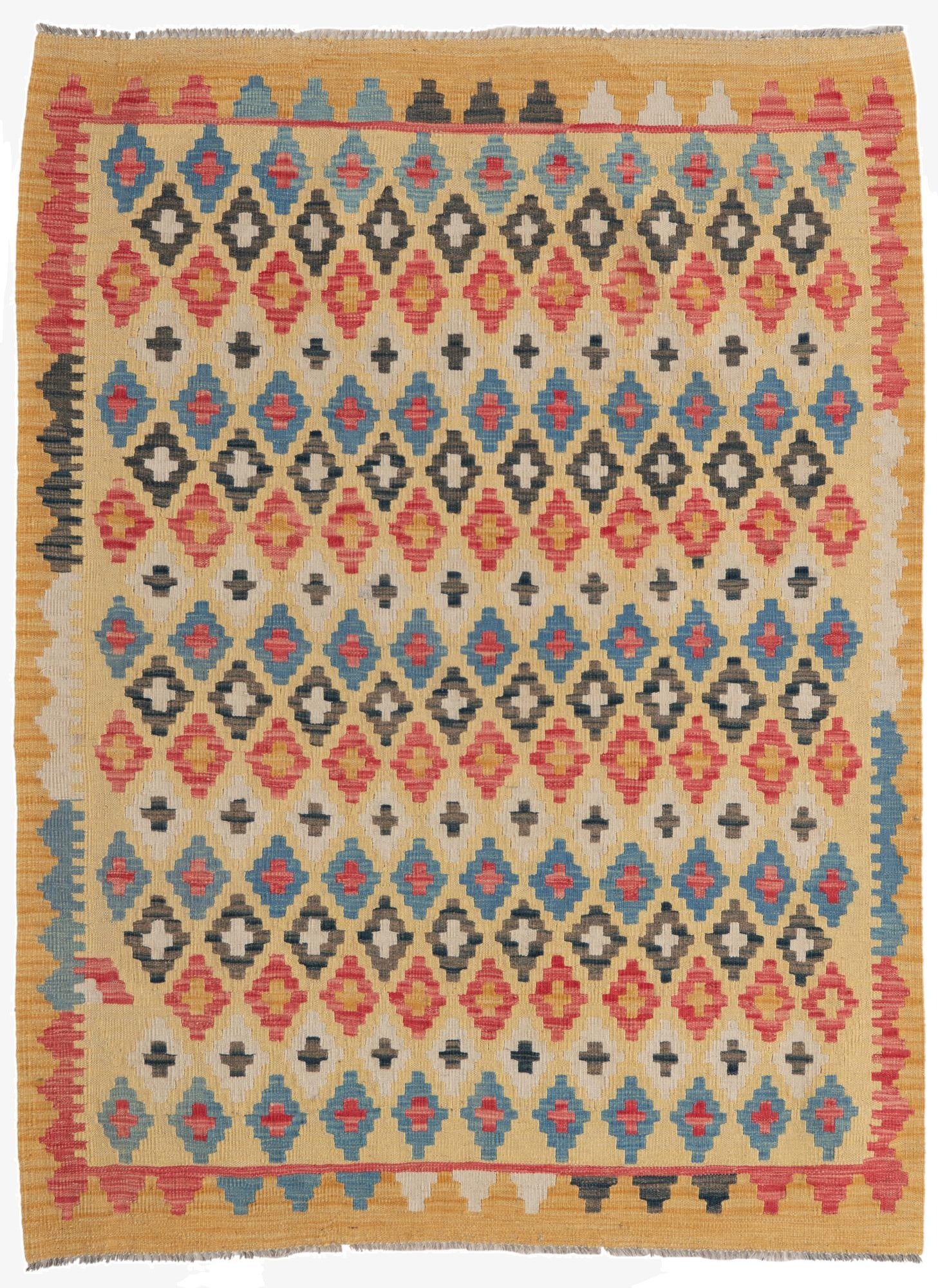 4' 3 x 5' 8  Hand Woven Kilim Maymana Wool Rug