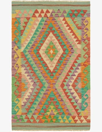 2' 9 x 4' 6 Hand Woven Kilim Maymana Wool Rug