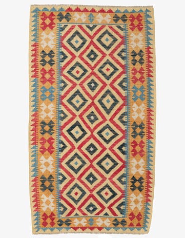 3' 6 x 6' 3 Hand Woven Kilim Maymana Wool Rug