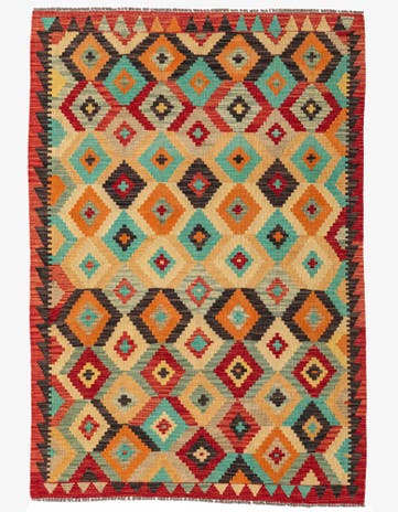 3' 10 x 5' 7 Hand Woven Kilim Maymana Wool Rug