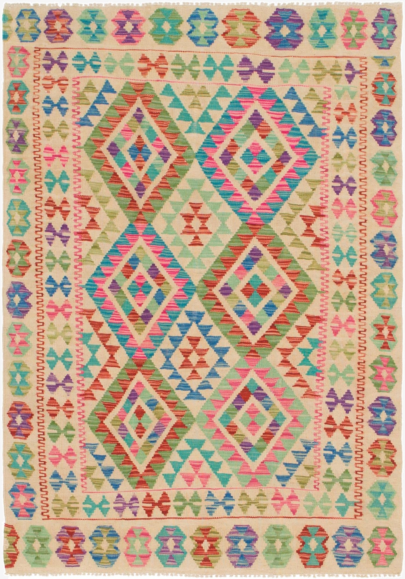 4' 2 x 6' 2  Hand Woven Kilim Maymana Wool Rug