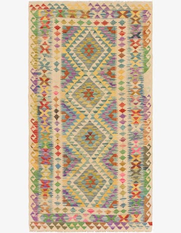 3' 3 x 6' 3 Hand Woven Kilim Maymana Wool Rug