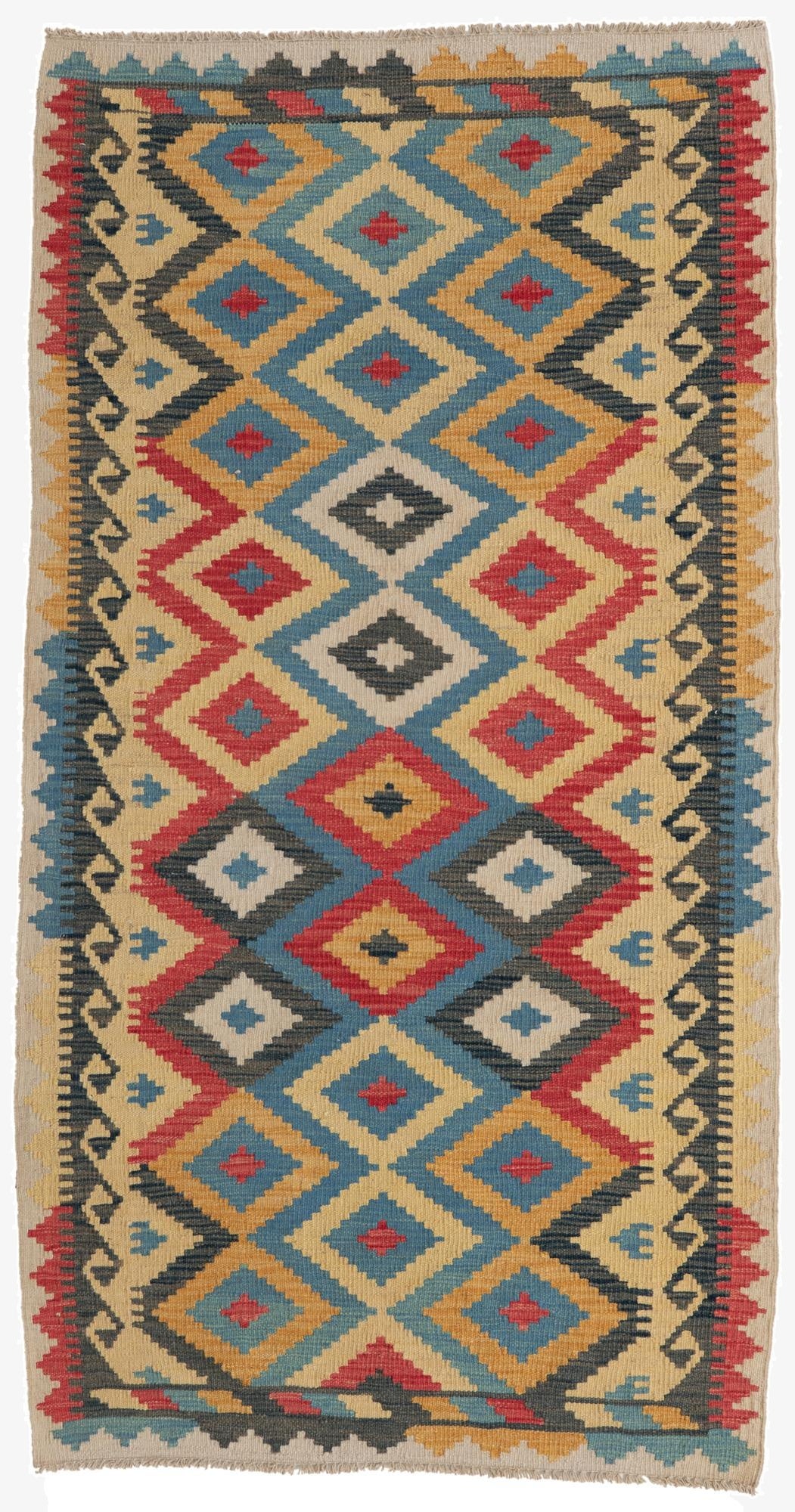 105cm x 193cm  Hand Woven Kilim Maymana Wool Rug