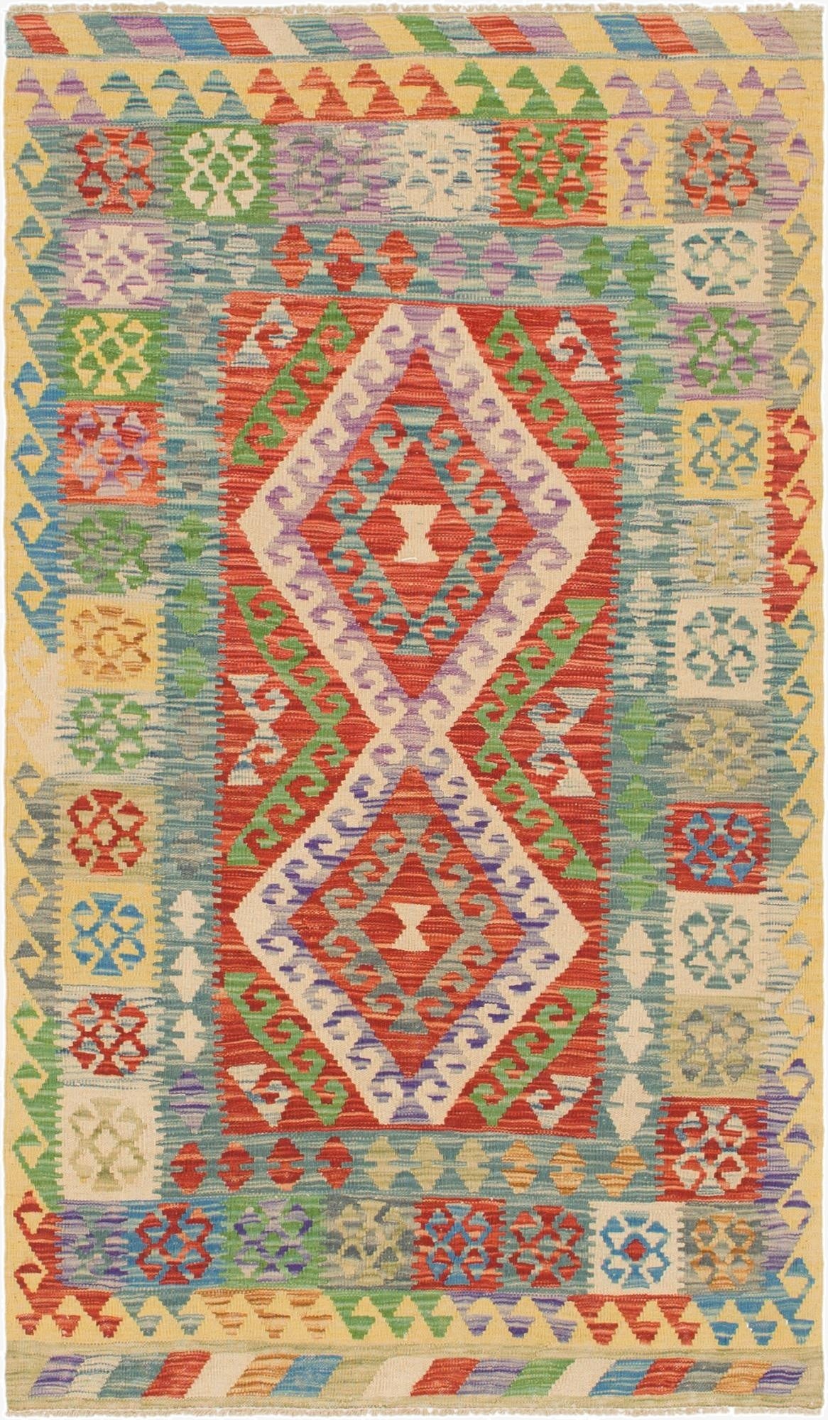 3' 7 x 6' 4  Hand Woven Kilim Maymana Wool Rug