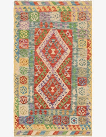 3' 7 x 6' 4 Hand Woven Kilim Maymana Wool Rug