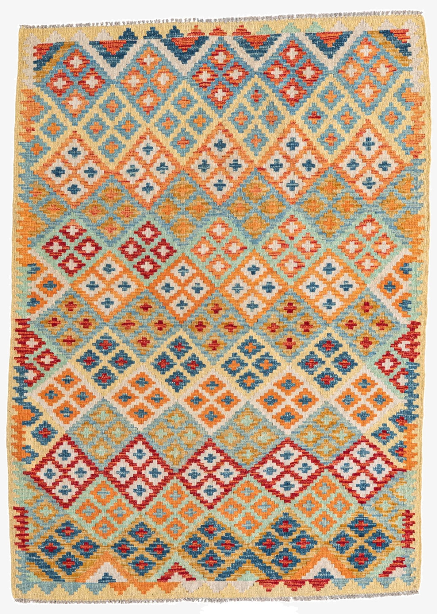 4' 3 x 6'  Hand Woven Kilim Maymana Wool Rug